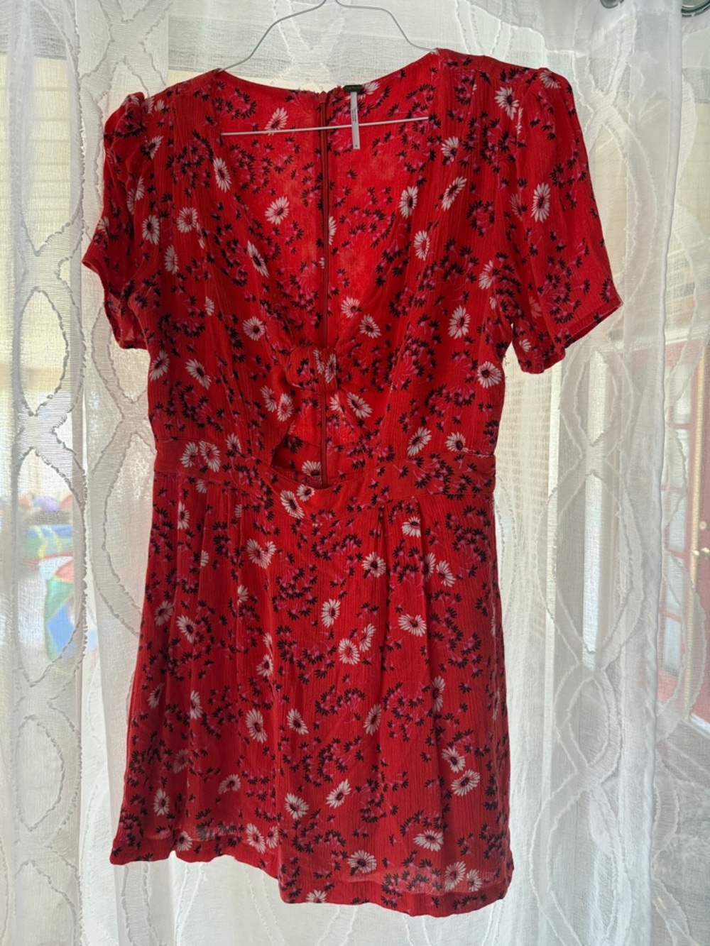 Free People Red Floral Tie-Front Mini Dress